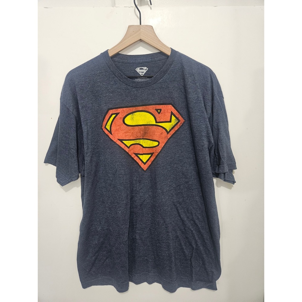 Superman DC Comics‎ Graphic T-Shirt Mens XXL Blue Heather Shield Logo Tee